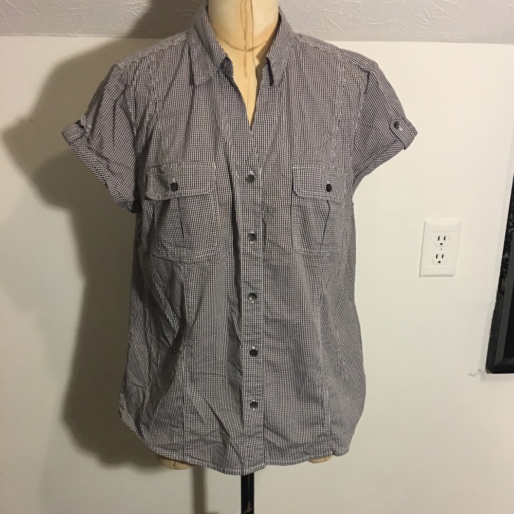 Liz Claiborne Black and White Micro-Gingham Button Down Shirt